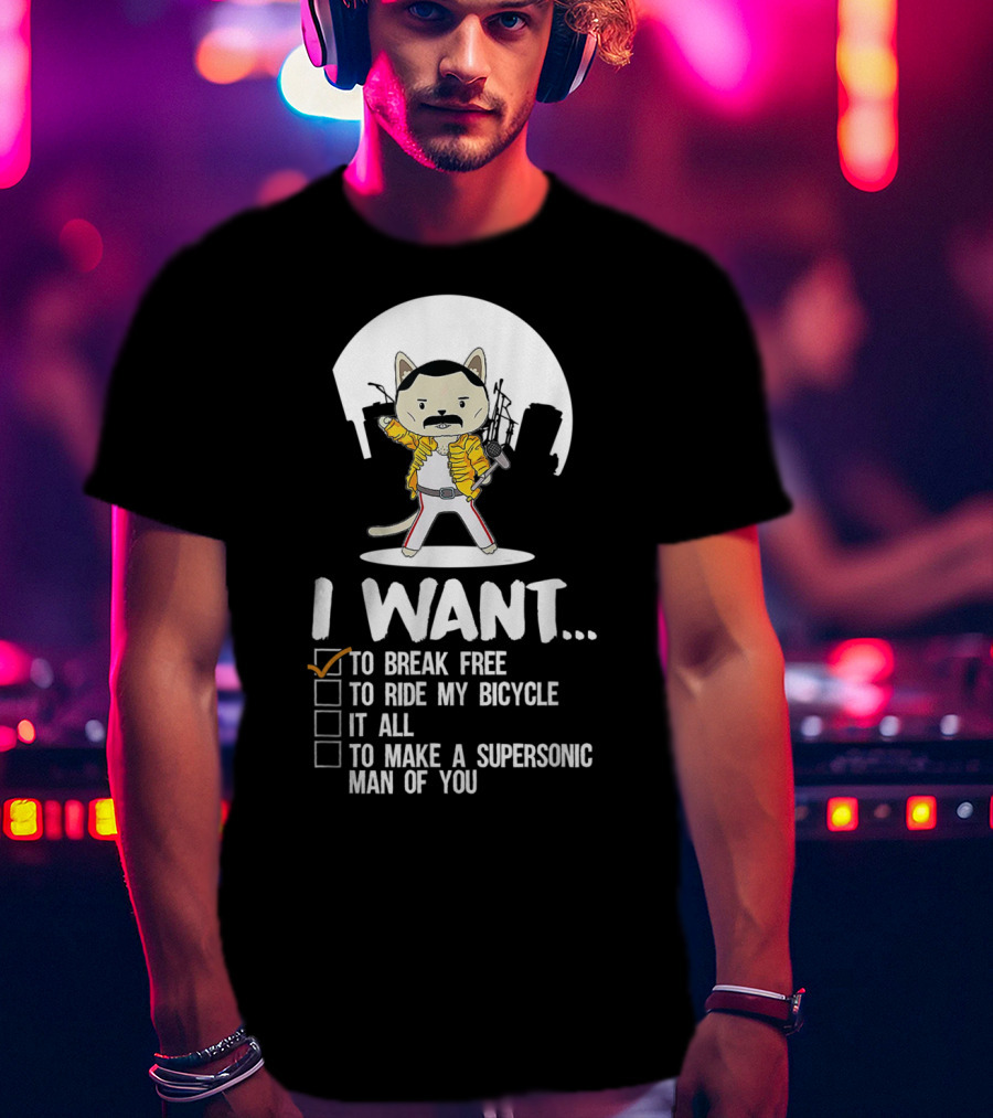 I Want To Break Free Funny Cat Costume Parody Iconic Rock Concept T-Shirt