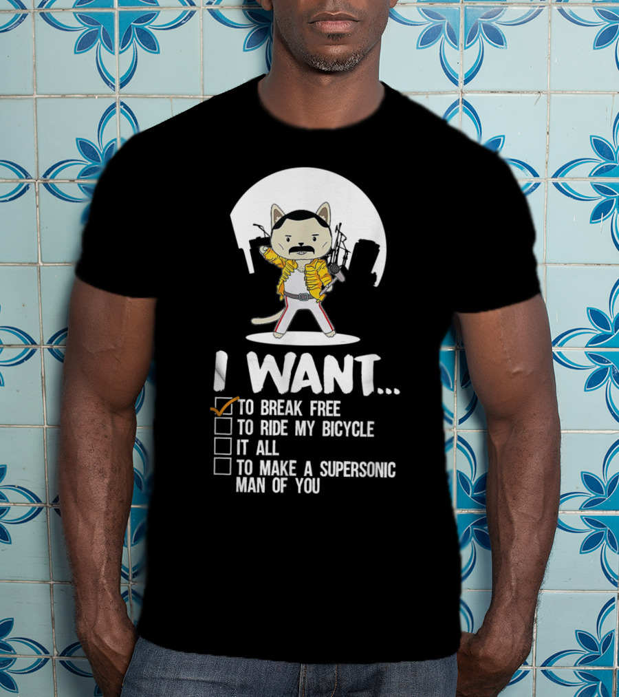 I Want To Break Free Funny Cat Costume Parody Iconic Rock Concept T-Shirt