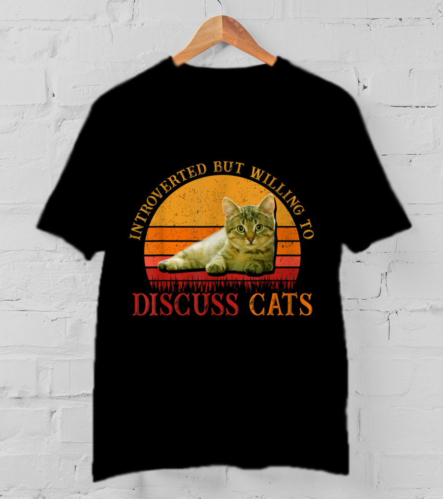 Introverted But Willing To Discuss Cats With Vintage Sunset Cat T-Shirt