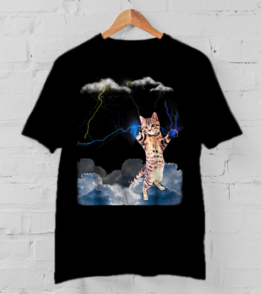 Lightning Cat With Stormy Clouds And Electric Bolts T-Shirt