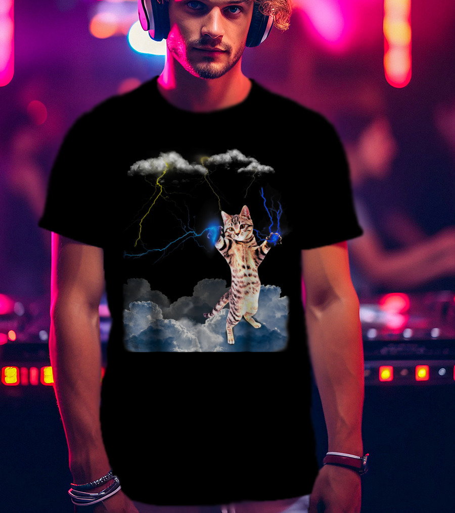 Lightning Cat With Stormy Clouds And Electric Bolts T-Shirt