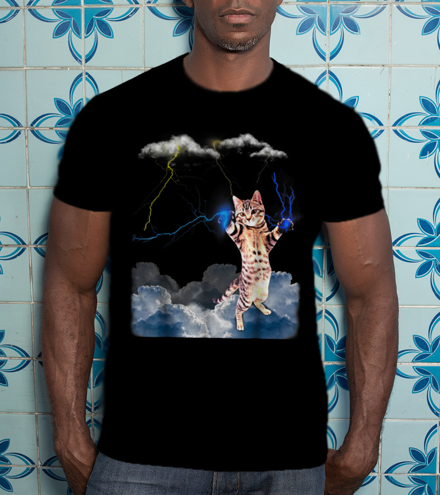 Lightning Cat With Stormy Clouds And Electric Bolts T-Shirt