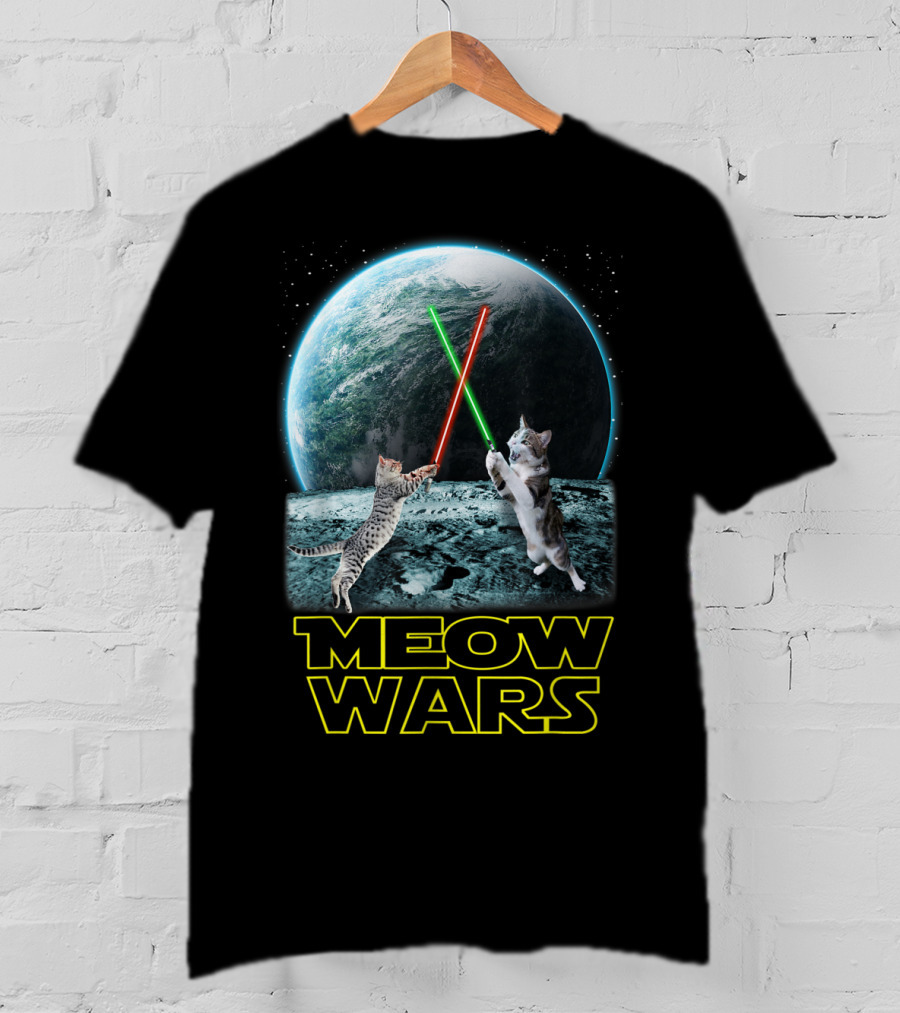 Meow Wars Funny Cats Lovers Galactic Duel With Light Sabers T-Shirt