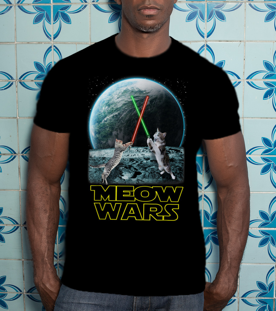 Meow Wars Funny Cats Lovers Galactic Duel With Light Sabers T-Shirt