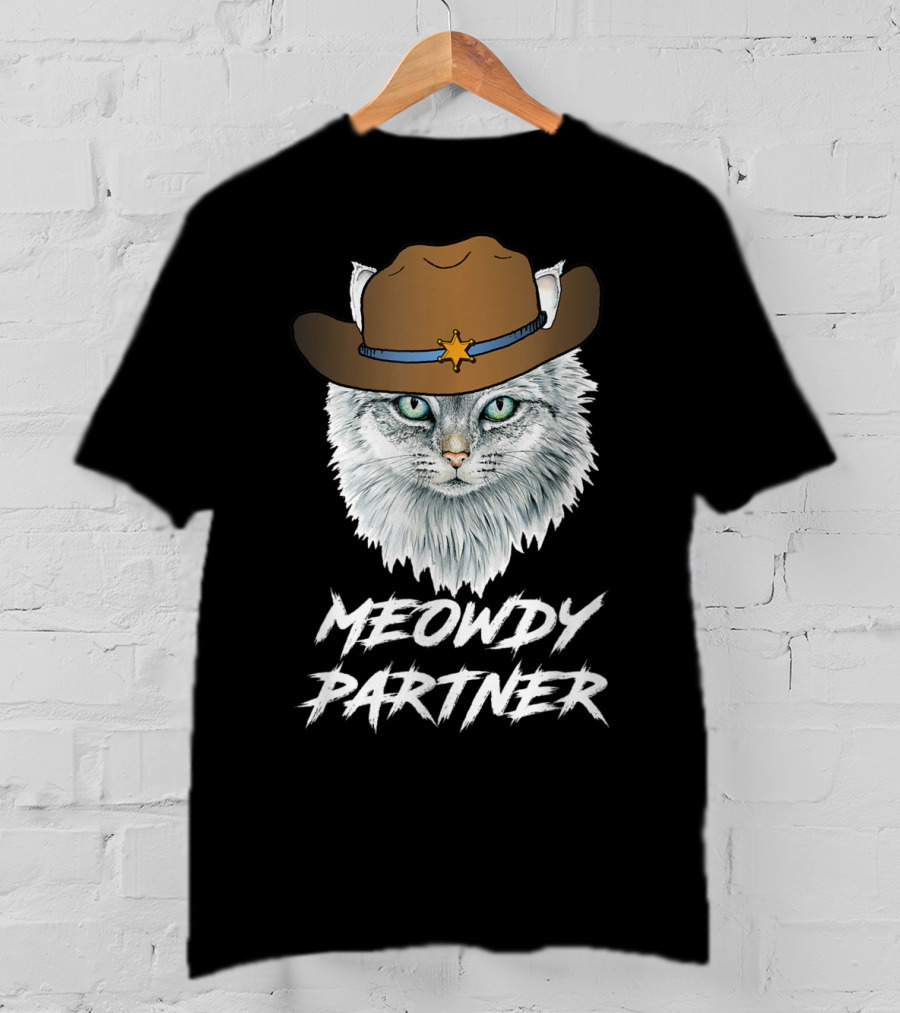 Meowdy Partner Cowboy Cat With Sheriff's Hat And Star Badge T-Shirt