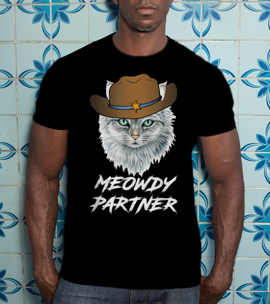 Meowdy Partner Cowboy Cat With Sheriff's Hat And Star Badge T-Shirt