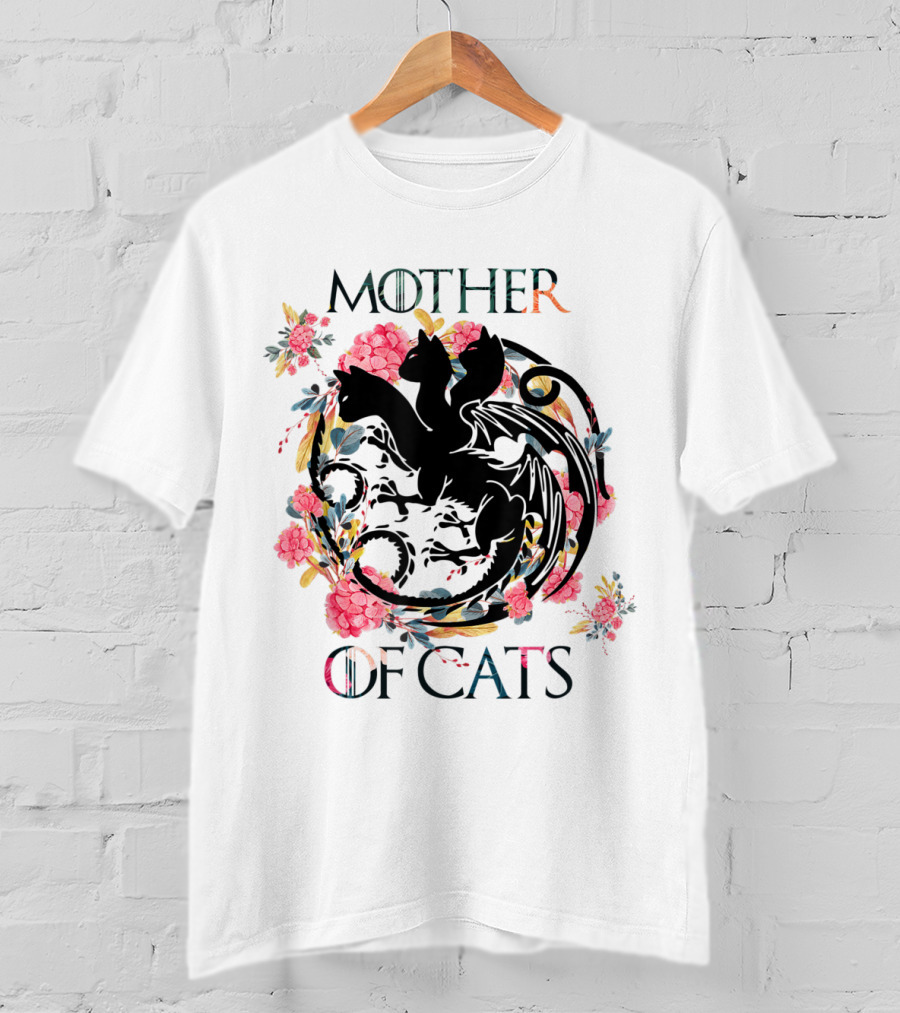 Mother Of Cats Floral Dragon Design For Cat Lovers T-Shirt