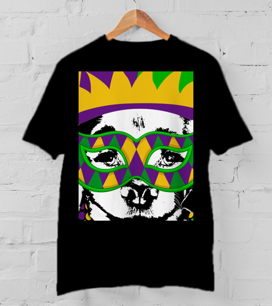 Mardi Gras Golden Retriever Dog Mask And Crown Colorful T-Shirt