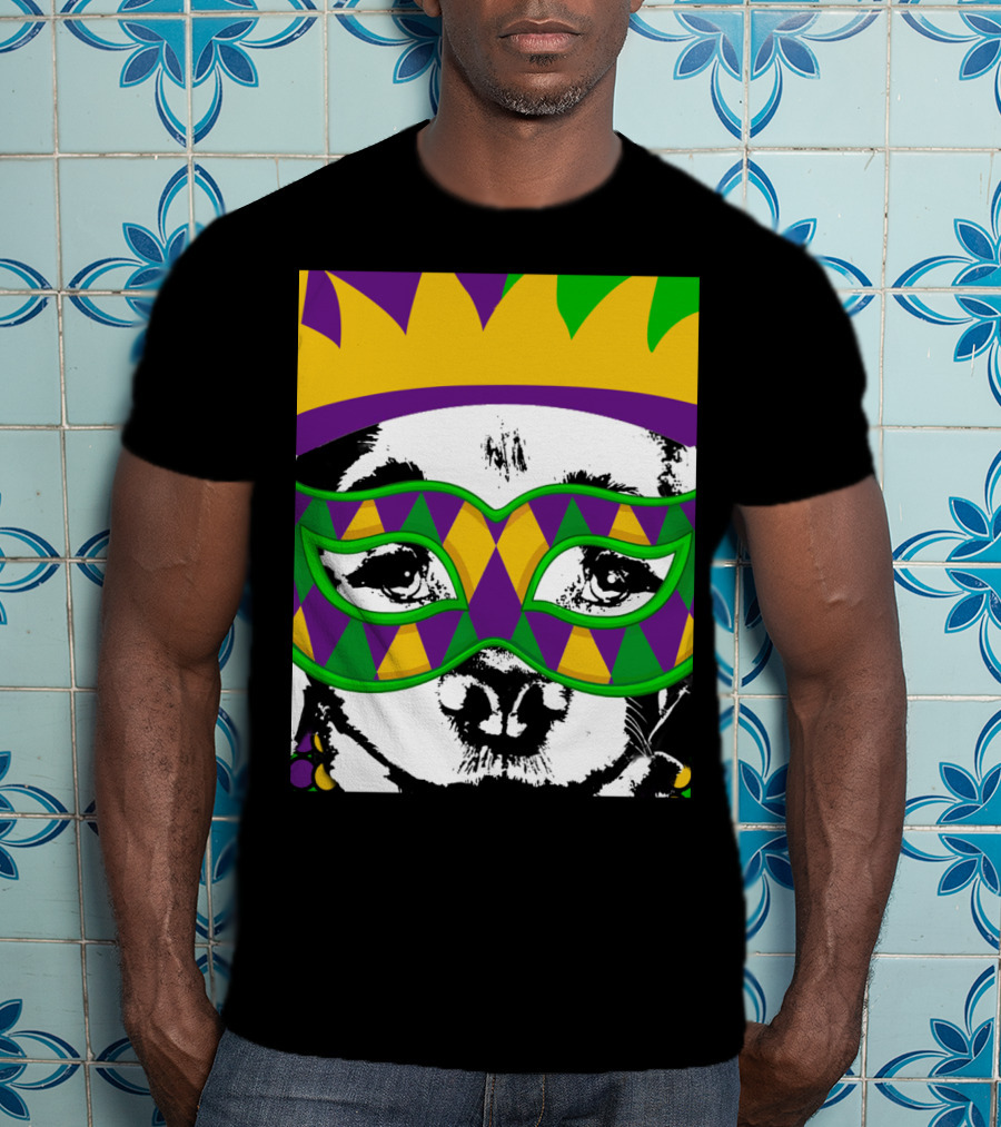 Mardi Gras Golden Retriever Dog Mask And Crown Colorful T-Shirt