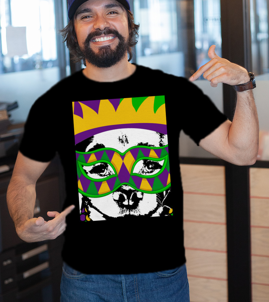 Mardi Gras Golden Retriever Dog Mask And Crown Colorful T-Shirt