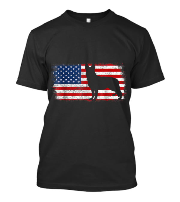 Patriotic German Shepherd American Flag Silhouette Vintage T-Shirt