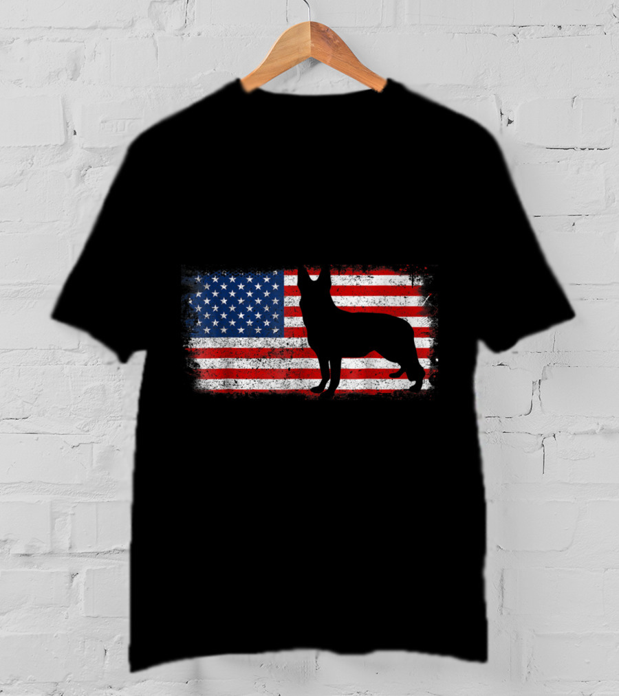 Patriotic German Shepherd American Flag Silhouette Vintage T-Shirt