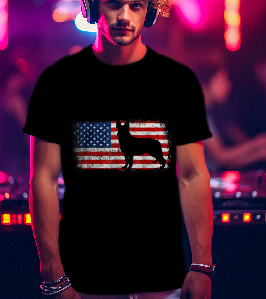 Patriotic German Shepherd American Flag Silhouette Vintage T-Shirt