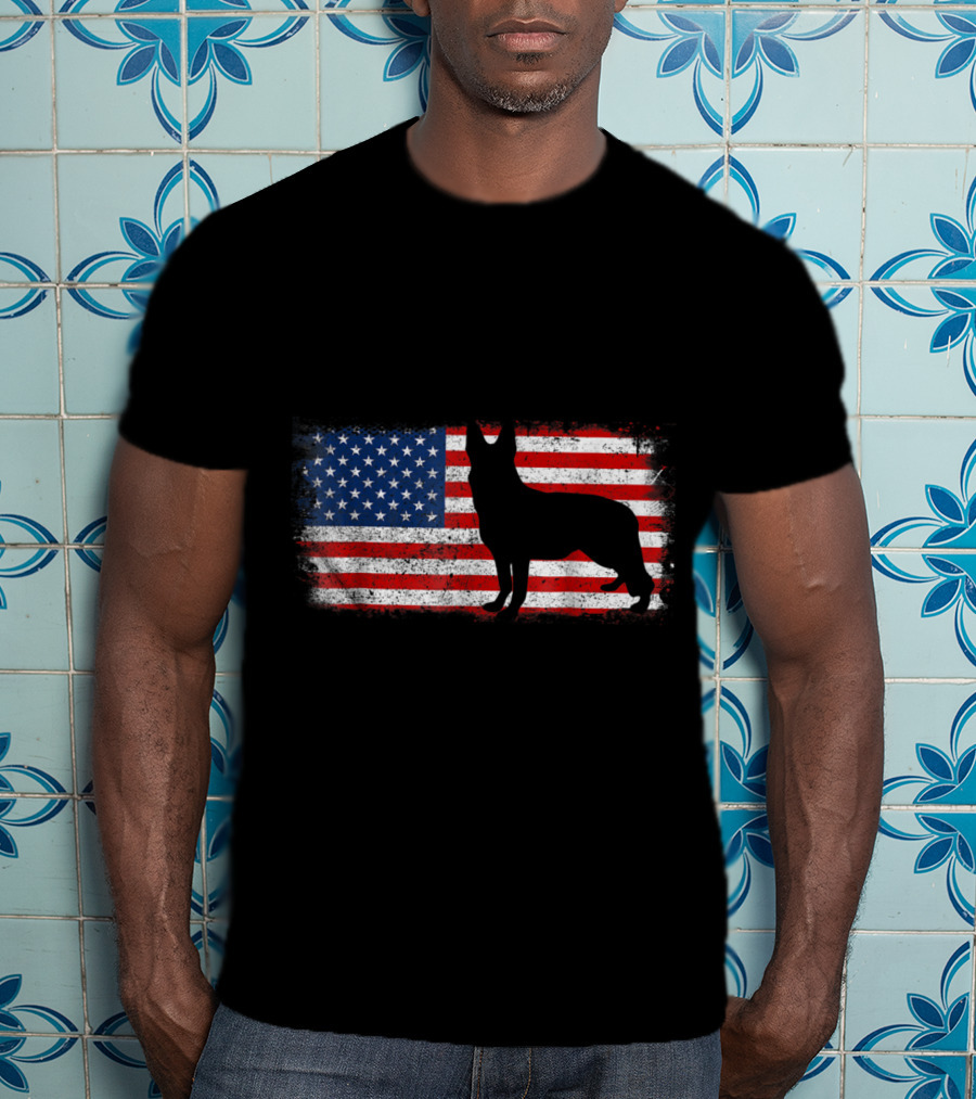 Patriotic German Shepherd American Flag Silhouette Vintage T-Shirt