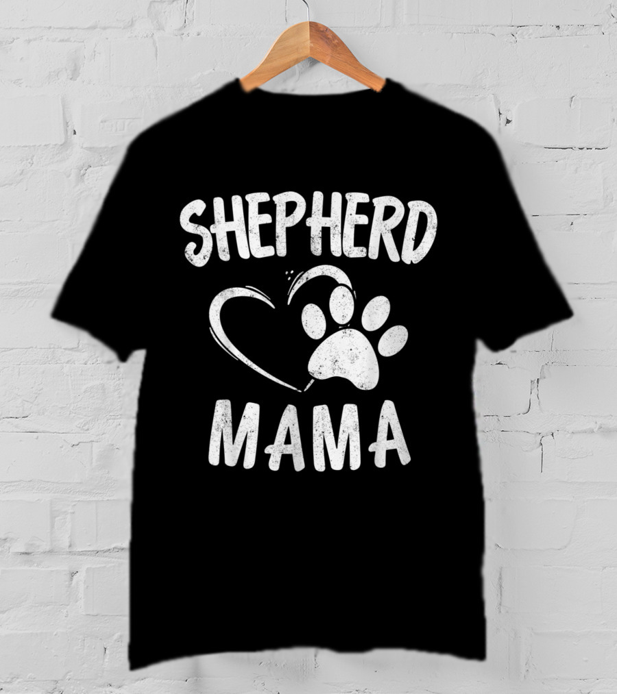 Shepherd Mama Heart Paw Print Dog Owner German Sheepdog Mom T-Shirt