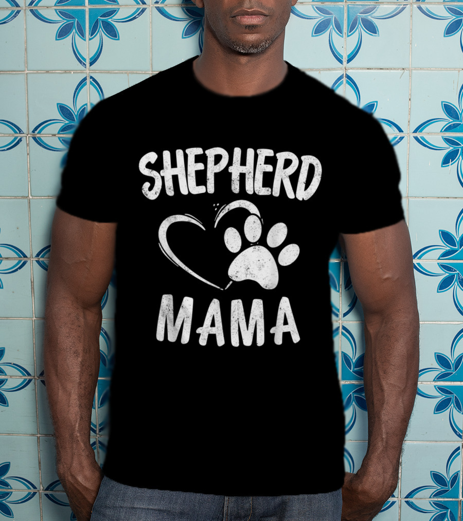 Shepherd Mama Heart Paw Print Dog Owner German Sheepdog Mom T-Shirt