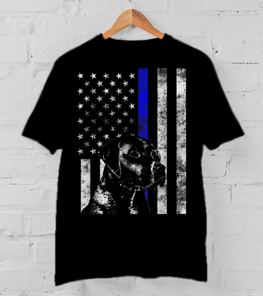 Thin Blue Line Flag K9 Labrador Retriever Police Dog American Flag T-Shirt