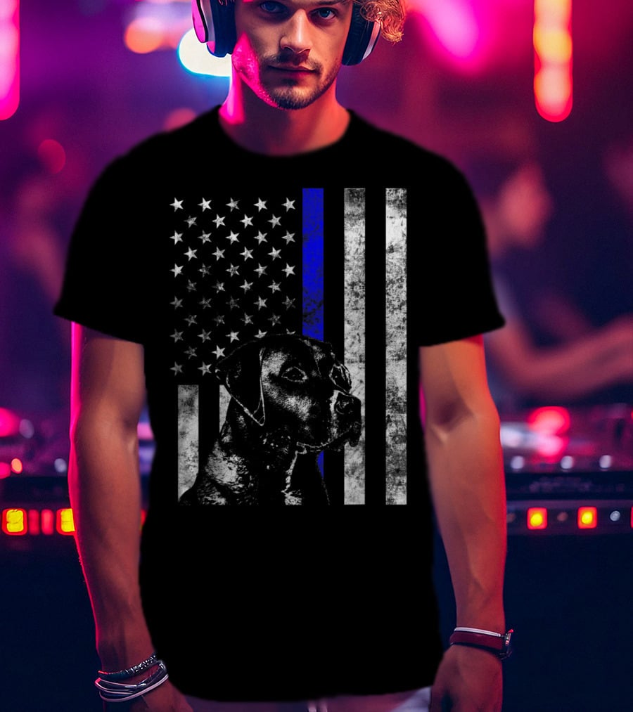 Thin Blue Line Flag K9 Labrador Retriever Police Dog American Flag T-Shirt