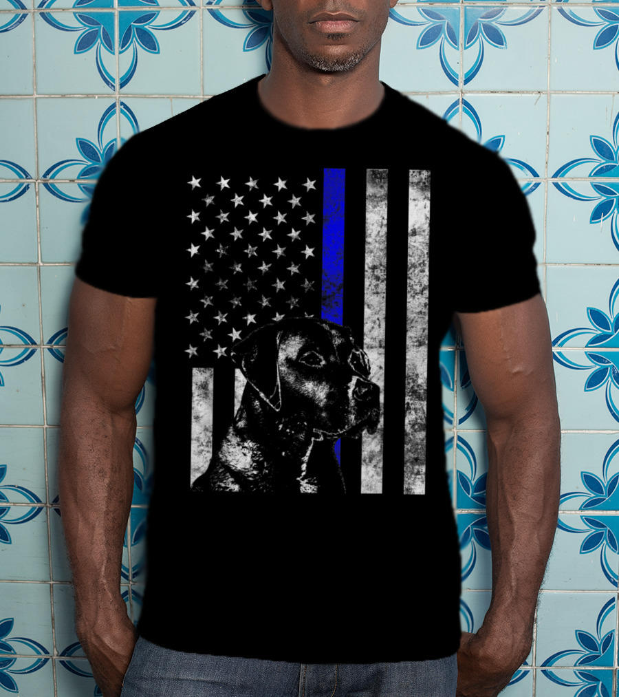 Thin Blue Line Flag K9 Labrador Retriever Police Dog American Flag T-Shirt