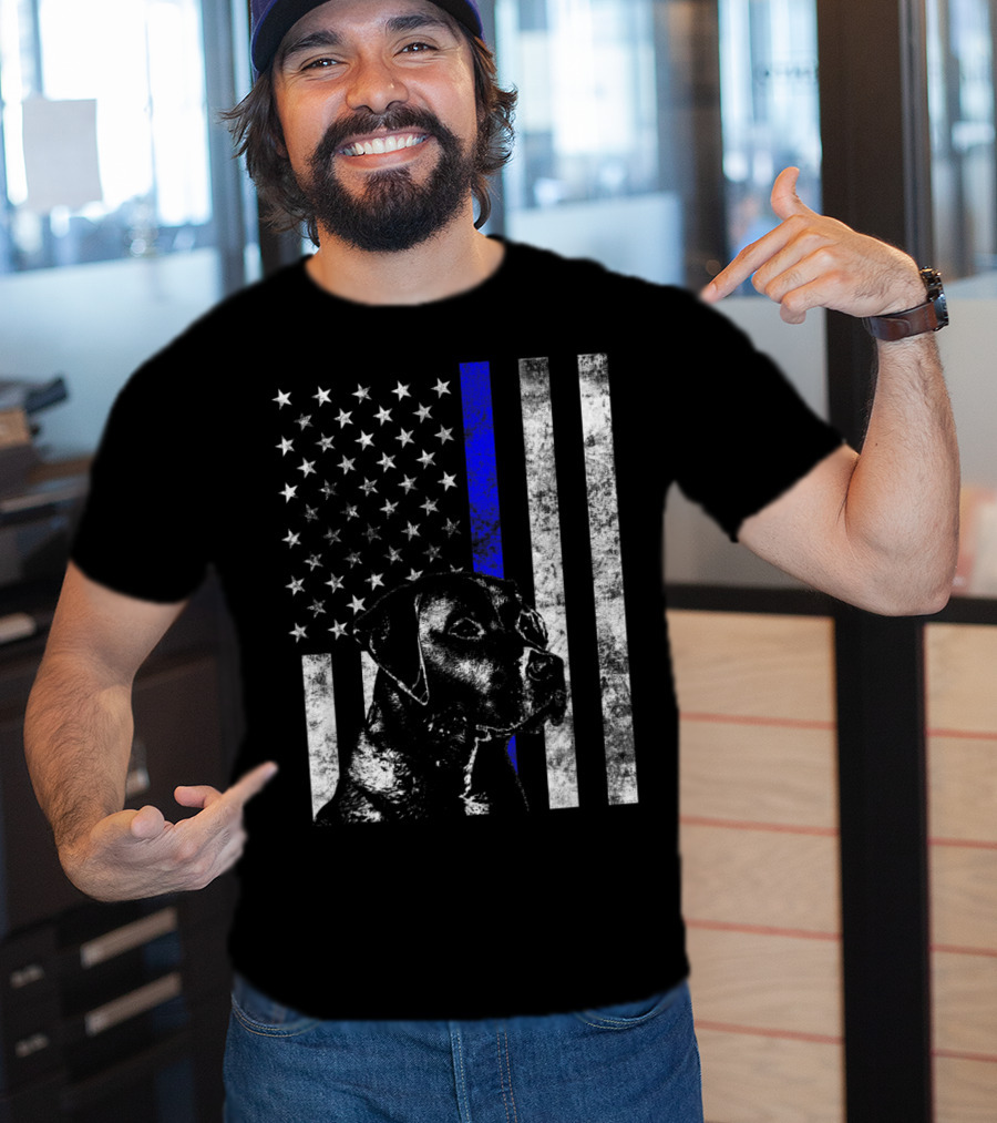 Thin Blue Line Flag K9 Labrador Retriever Police Dog American Flag T-Shirt