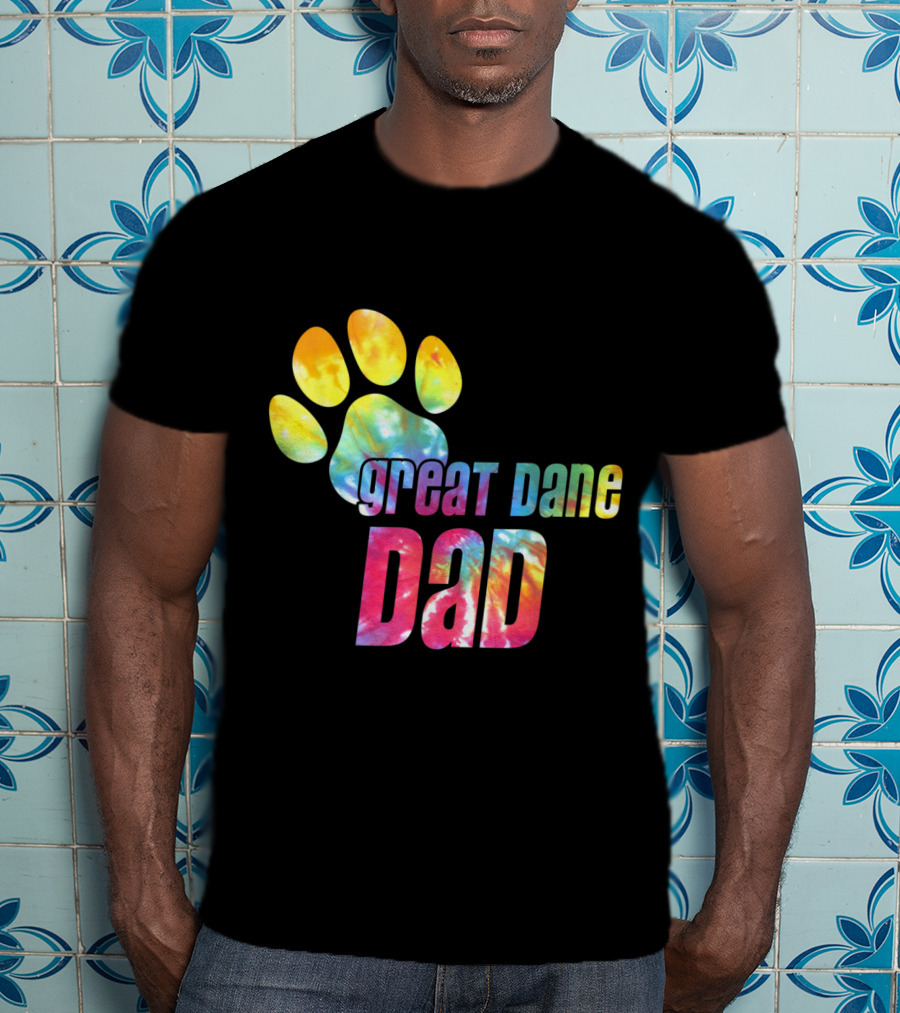 Great Dane Dad Tie Dye Paw Father's Day Dog Lovers T-Shirt
