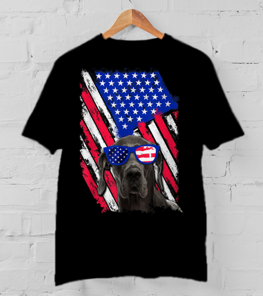 Vintage Distressed Great Dane With American USA Flag Sunglasses T-Shirt