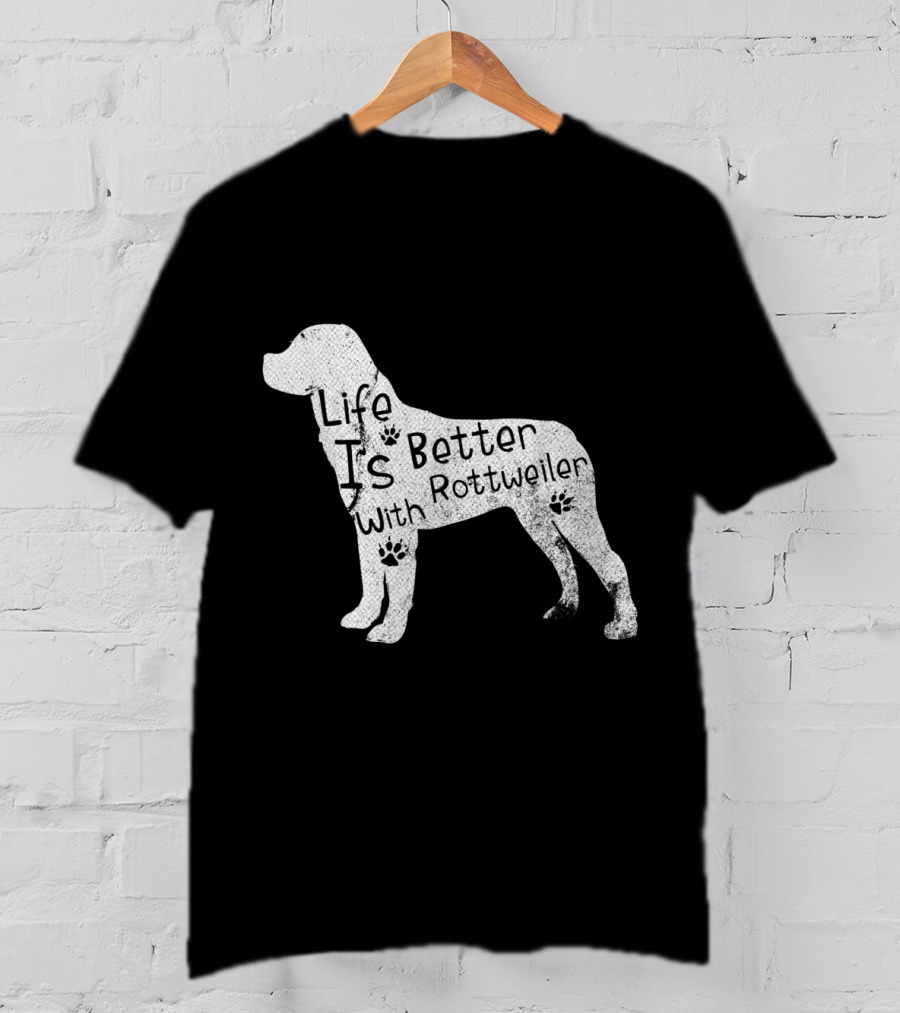 Vintage Life Is Better With Rottweiler Dog Funny Puppy Lover T-Shirt