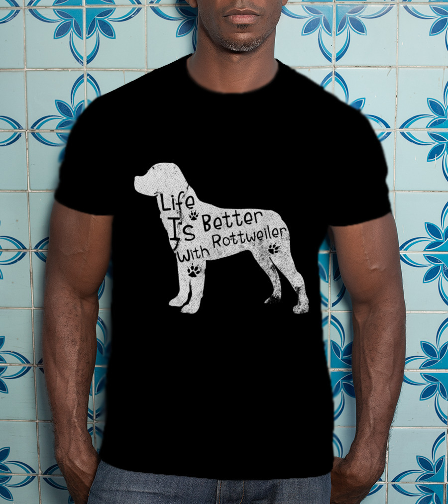 Vintage Life Is Better With Rottweiler Dog Funny Puppy Lover T-Shirt
