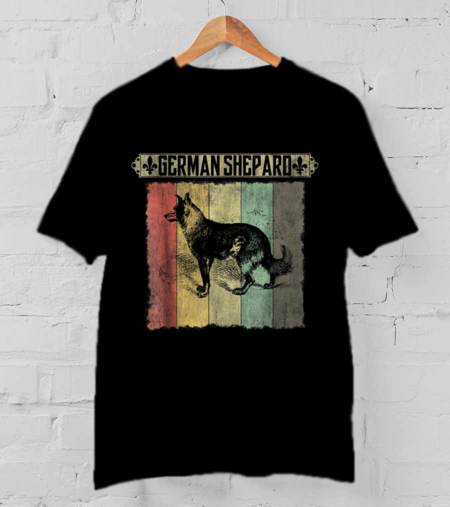 German Shepard Vintage Retro Distressed Style With Colorful Stripes T-Shirt