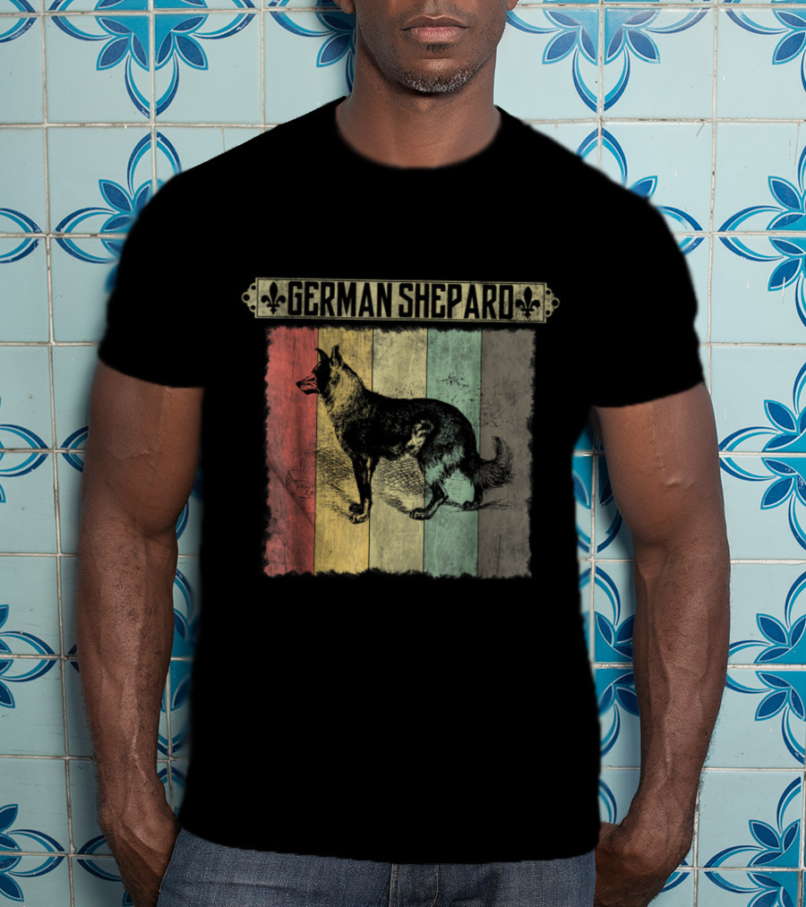 German Shepard Vintage Retro Distressed Style With Colorful Stripes T-Shirt