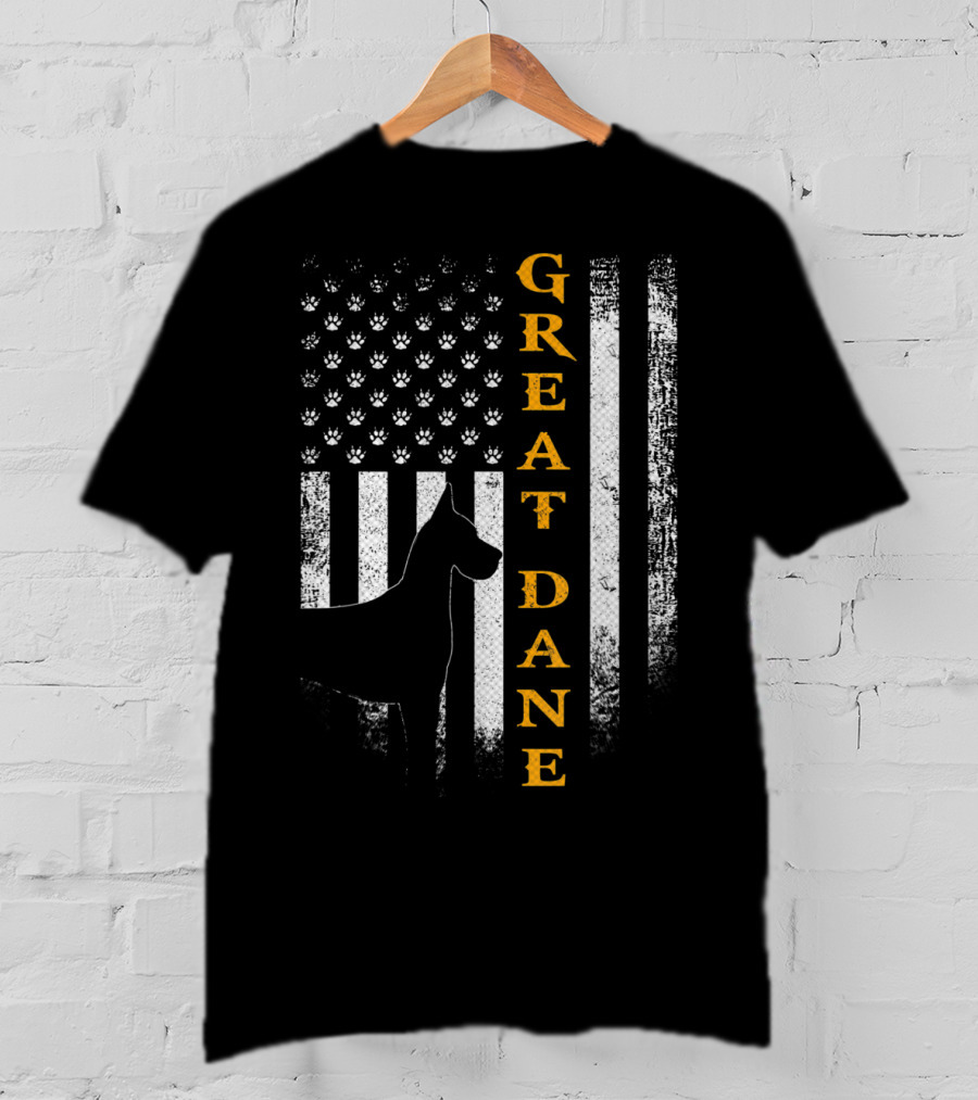 Great Dane American Flag Paw Print Vintage USA Dog T-Shirt