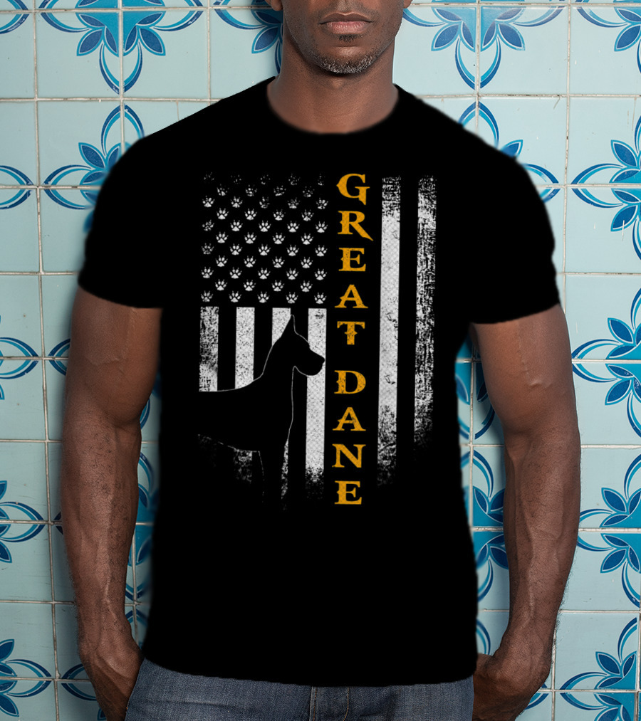 Great Dane American Flag Paw Print Vintage USA Dog T-Shirt