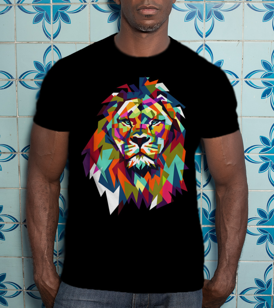 Cool Trendy Geometric Leo African Lion Cat T-Shirt
