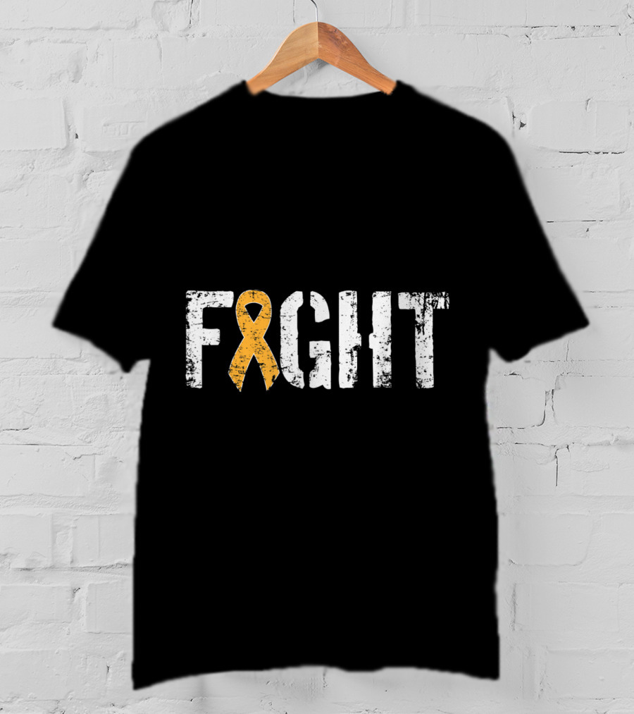 Fight Leukemia Cancer Awareness Ribbon In Military T-Shirt