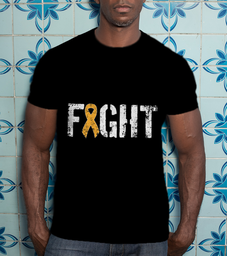 Fight Leukemia Cancer Awareness Ribbon In Military T-Shirt