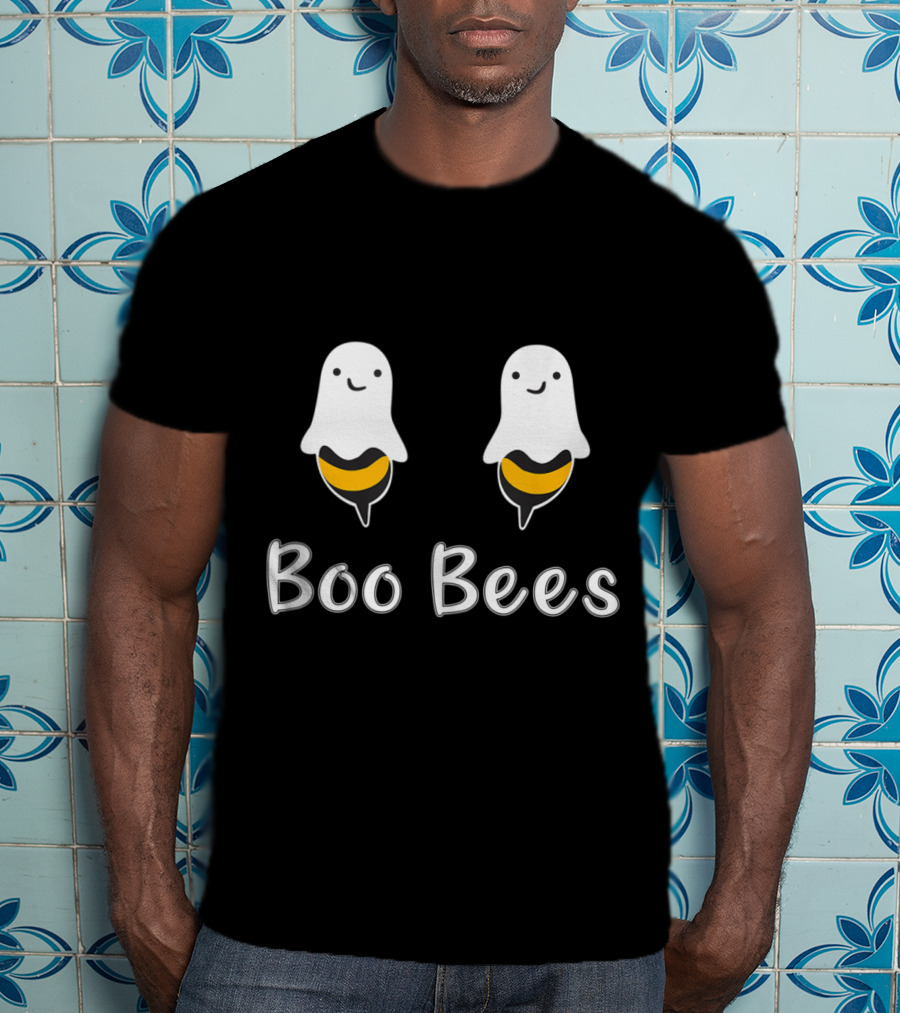 Funny Boo Bees Ghosts With Smiling Faces And Bee Stripes T-Shirt