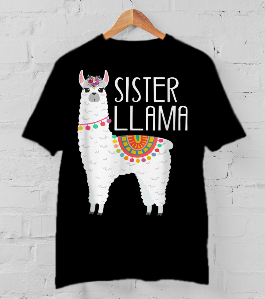 Sister Llama Funny Flower Crown Colorful Blanket T-Shirt