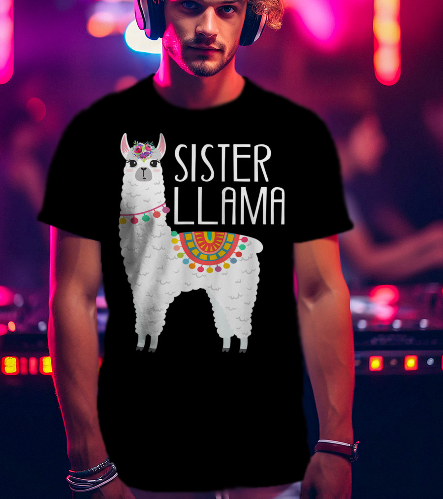 Sister Llama Funny Flower Crown Colorful Blanket T-Shirt