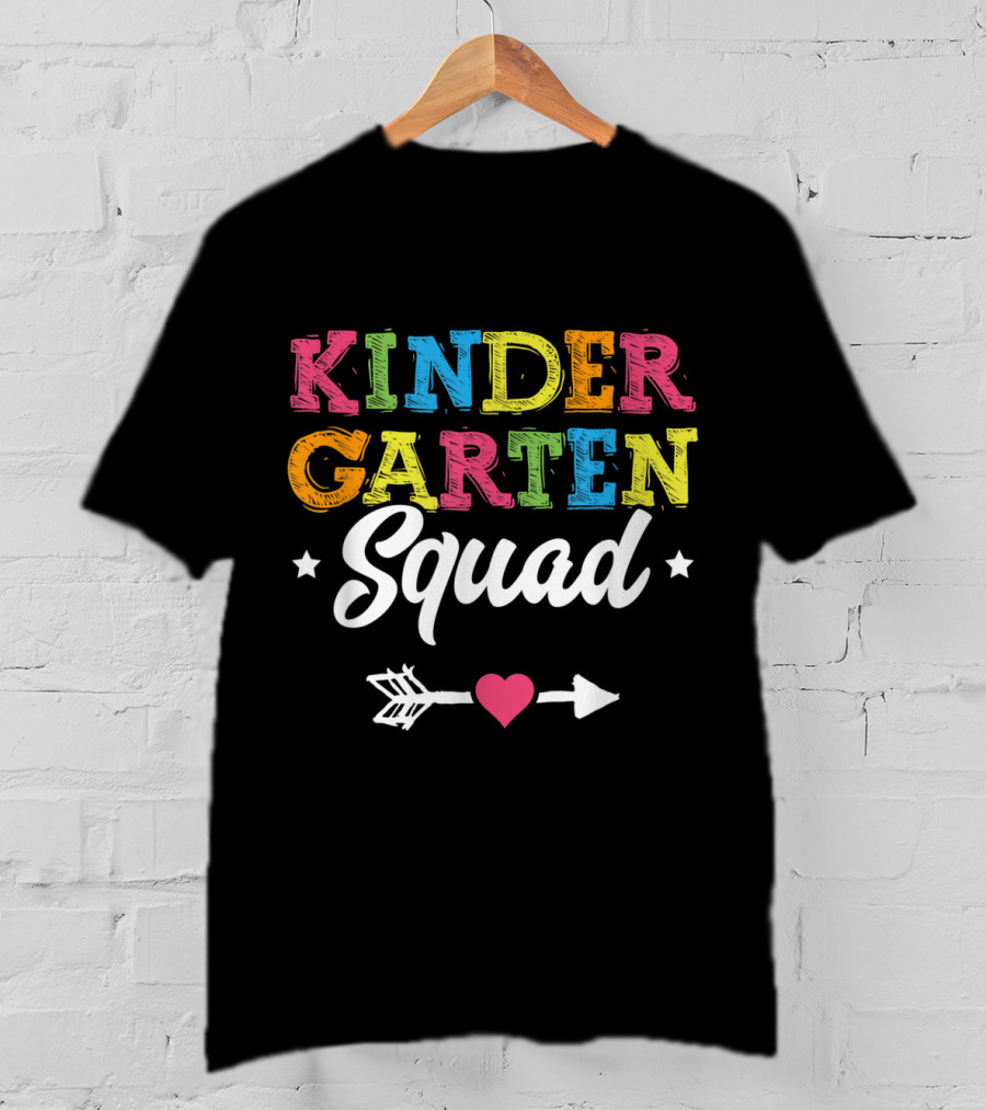 Kindergarten Squad Teacher Student Kid Back To School Arrow Heart Stars T-Shirt