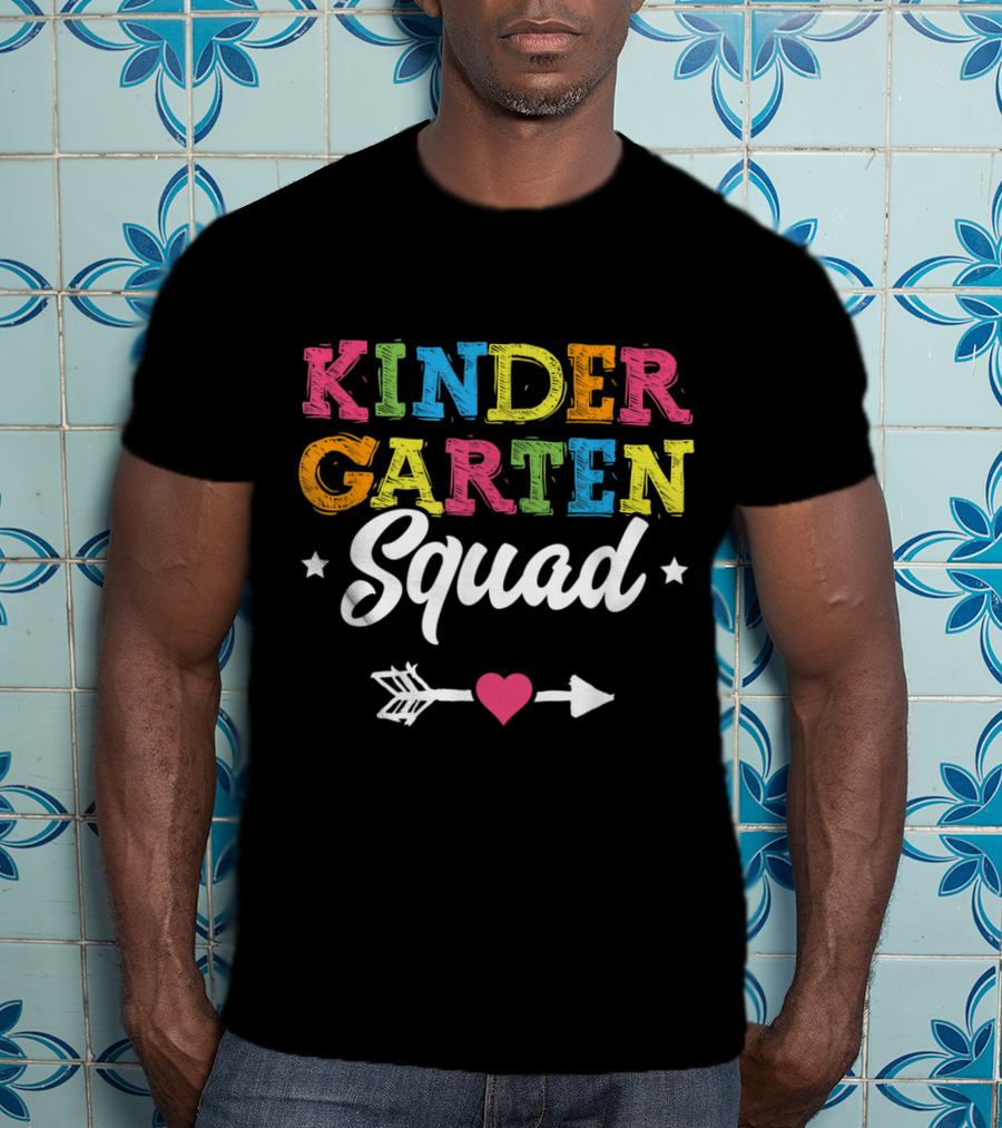 Kindergarten Squad Teacher Student Kid Back To School Arrow Heart Stars T-Shirt