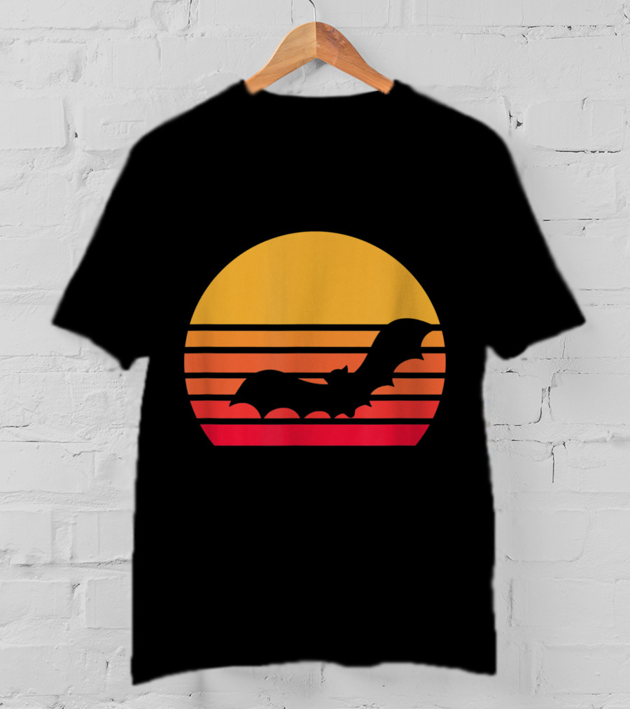 Vintage Sunset Halloween Bat Vampire T-Shirt