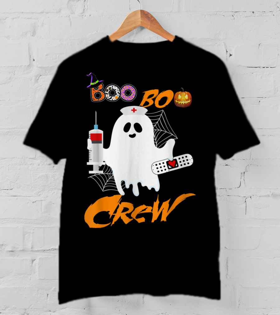 Boo Boo Crew Nurse Ghost Funny Halloween Costume With Syringe And Spider Webs T-Shirt