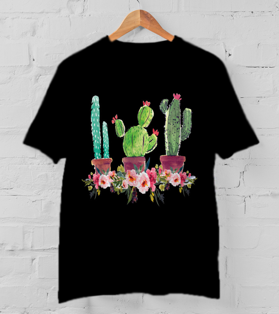 Cute Blooming Cacti Succulents Lover With Flowers T-Shirt