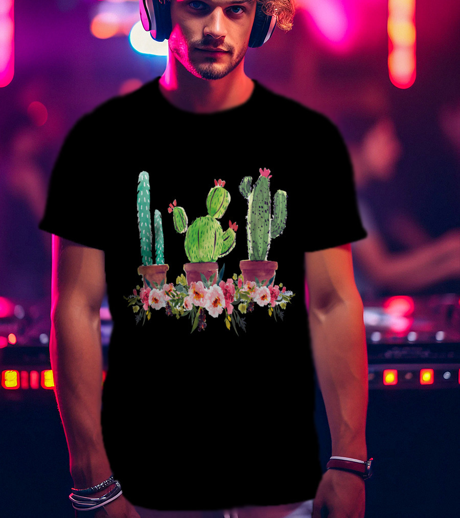 Cute Blooming Cacti Succulents Lover With Flowers T-Shirt