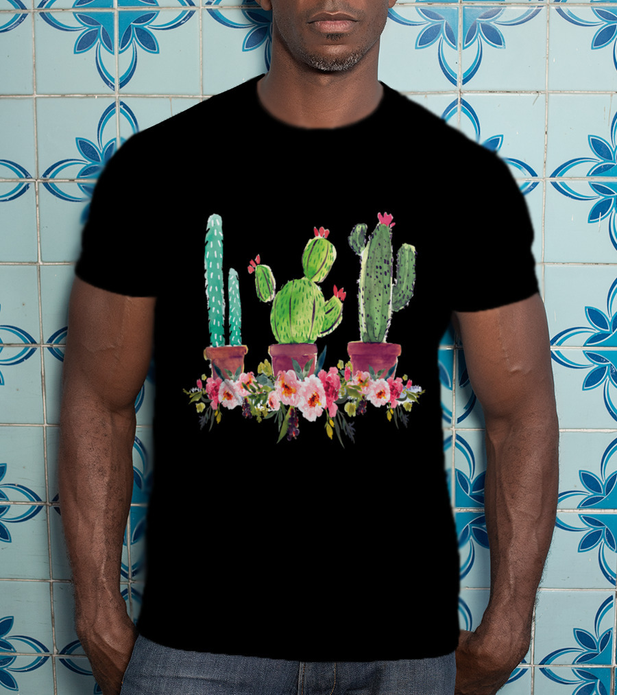 Cute Blooming Cacti Succulents Lover With Flowers T-Shirt