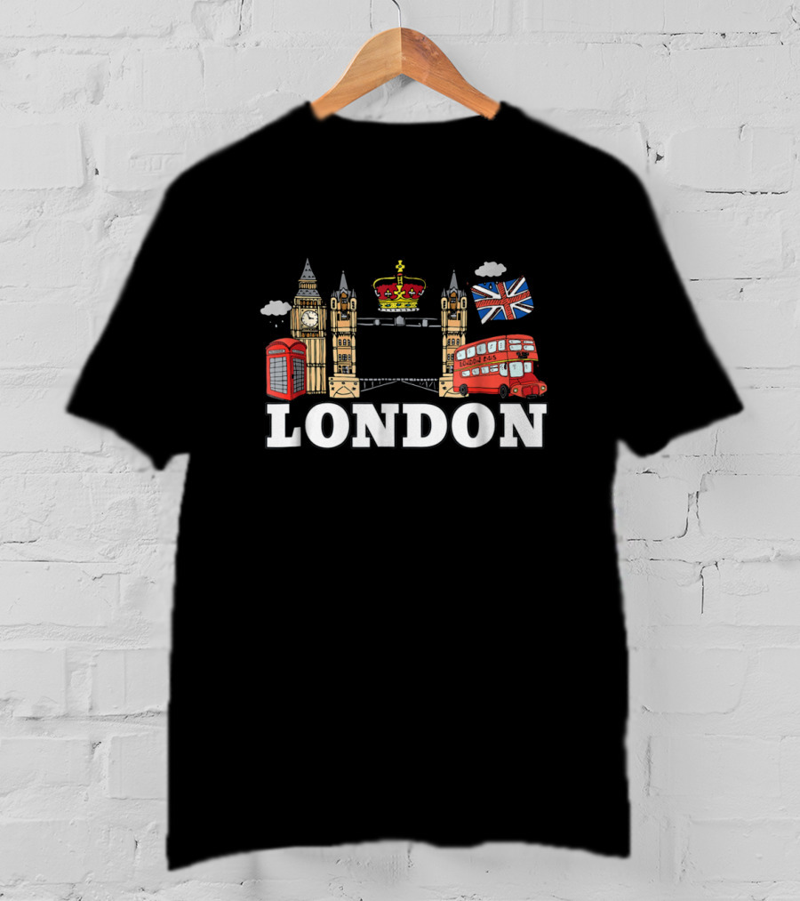 London Big Ben Tower Bridge British Icons Union Jack Double Decker Bus T-Shirt