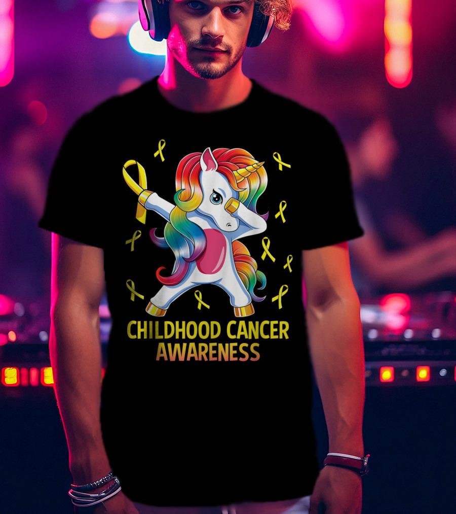 Dabbing Unicorn Childhood Cancer Awareness Ribbons T-Shirt