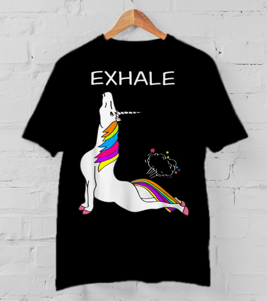 EXHALE Yoga Unicorn Funny Yoga Unicorn Exhale Fart Rainbow T-Shirt