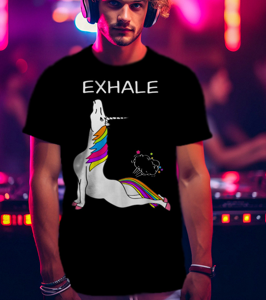 EXHALE Yoga Unicorn Funny Yoga Unicorn Exhale Fart Rainbow T-Shirt