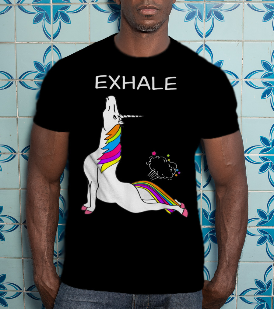 EXHALE Yoga Unicorn Funny Yoga Unicorn Exhale Fart Rainbow T-Shirt